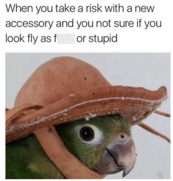 When you take a risk with a new accessory and you not sure if you look fly as f or stupid Friend of Bae