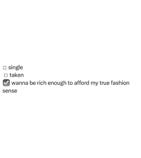 single taken I wanna be rich enough to afford my true fashion sense