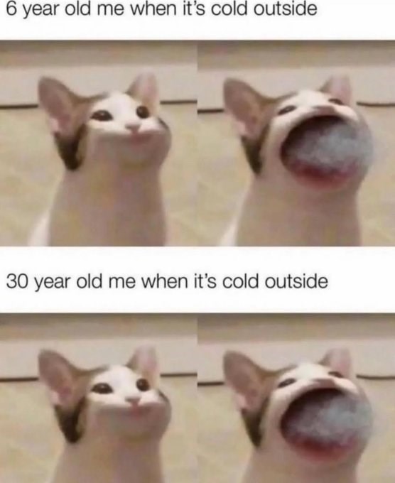 6 year old me when it's cold outside 30 year old me when it's cold outside