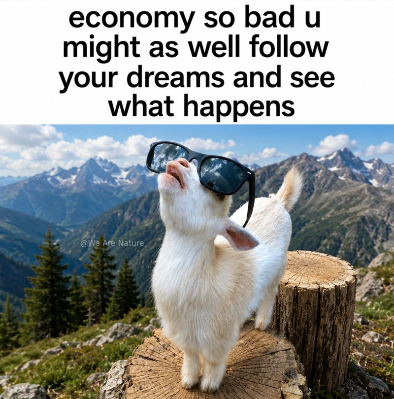 economy so bad u might as well follow your dreams and see what happens @We Are Nature