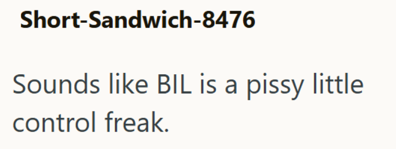 Short-Sandwich-8476 Sounds like BIL is a pissy little control freak.