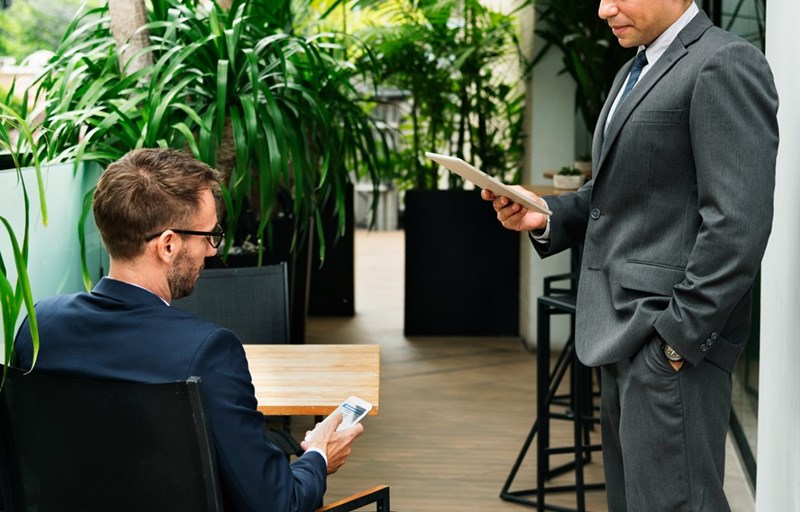 Business men wearing suit planning analysis white collar concept
