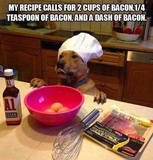 MY RECIPE CALLS FOR 2 CUPS OF BACON,1/4 TEASPOON OF BACON, AND A DASH OF BACON. AL AL STEAK