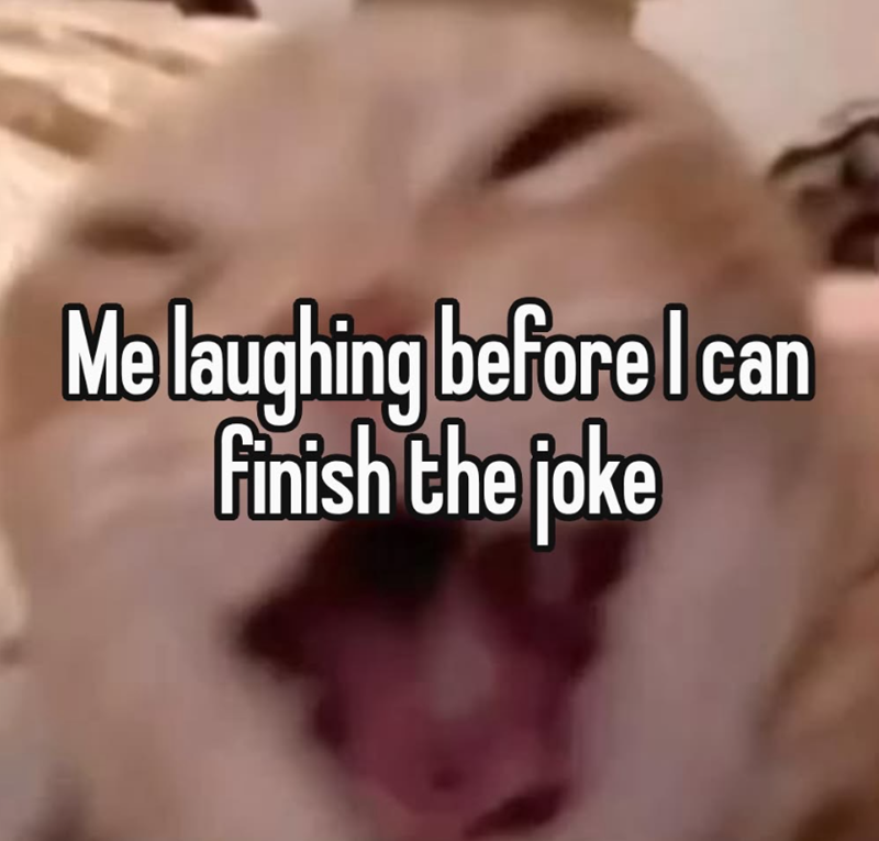 Me laughing before I can finish the joke