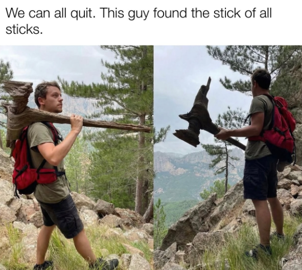 We can all quit. This guy found the stick of all sticks.