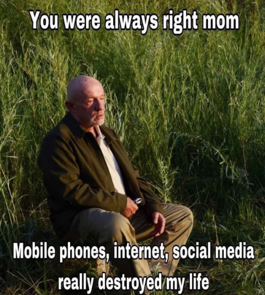 You were always right mom Mobile phones, internet, social media really destroyed my life