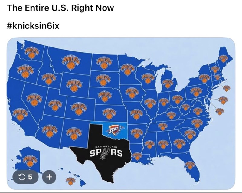 The Entire U.S. Right Now #knicksin6ix 5 + OKC SAN ANTONIO SPARS