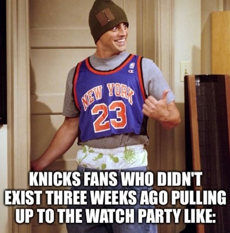 NEW 23 KNICKS FANS WHO DIDN'T EXIST THREE WEEKS AGO PULLING UP TO THE WATCH PARTY LIKE:
