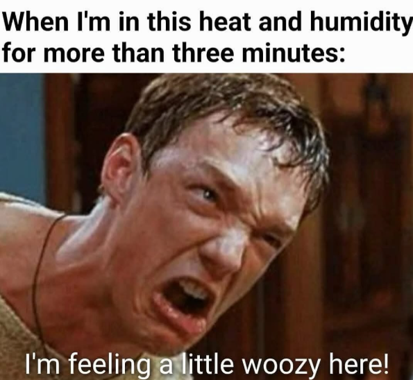 When I'm in this heat and humidity for more than three minutes: I'm feeling a little woozy here!