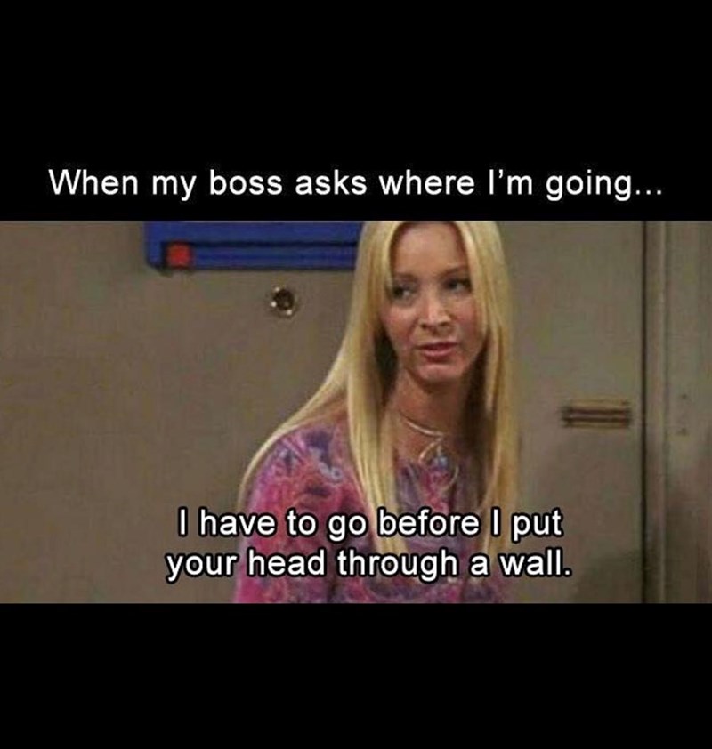 When my boss asks where I'm going... I have to go before I put your head through a wall.