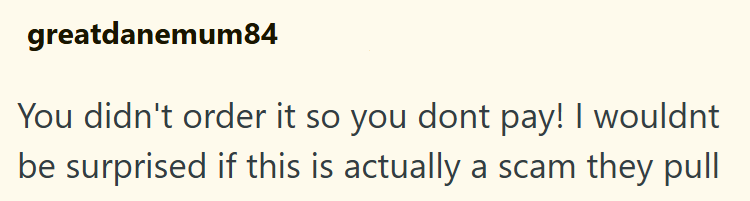 greatdanemum84 You didn't order it so you dont pay! I wouldnt be surprised if this is actually a scam they pull