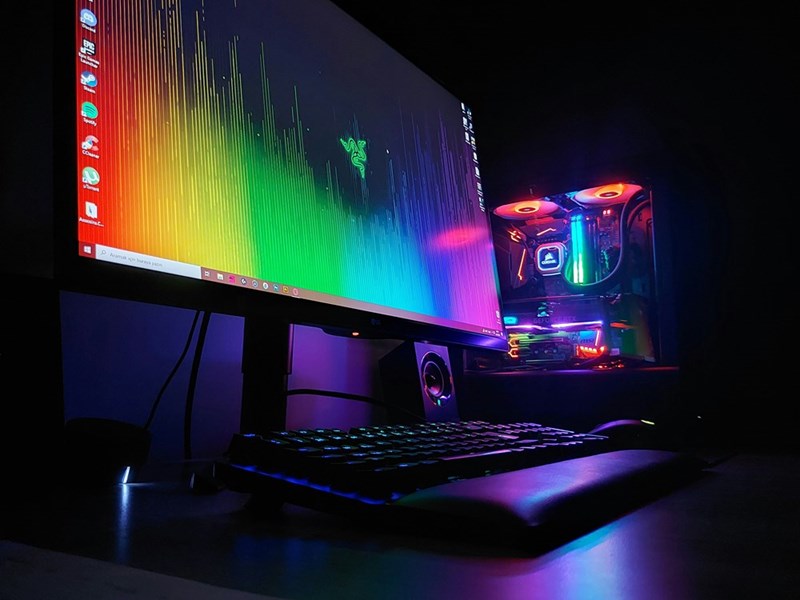 Image of a PC with multicolored LED lights