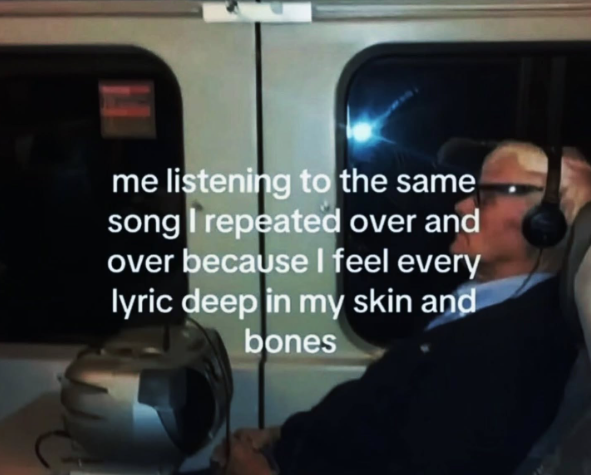me listening to the same song I repeated over and over because I feel every lyric deep in my skin and bones
