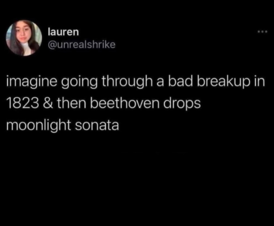 lauren @unrealshrike imagine going through a bad breakup in 1823 & then beethoven drops moonlight sonata