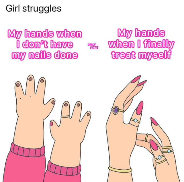 Girl struggles My hands when I don't have my nails done GIRLY ZAR My hands when I finally treat myself