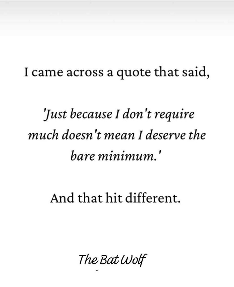 I came across a quote that said, 'Just because I don't require much doesn't mean I deserve the bare minimum.' And that hit different. The Bat Wolf
