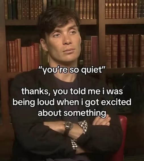 "you're so quiet" thanks, you told me i was being loud when i got excited about something