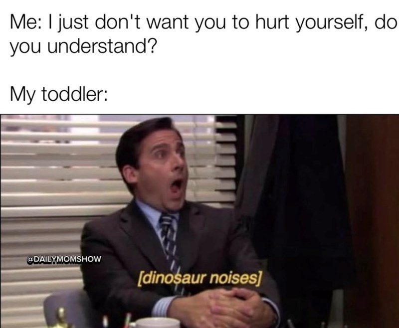 Me: I just don't want you to hurt yourself, do you understand? My toddler: @DAILYMOMSHOW [dinosaur noises]