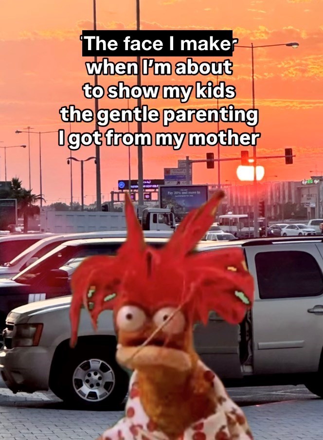 The face I make when I'm about to show my kids the gentle parenting I got from my mother Pay Ive in