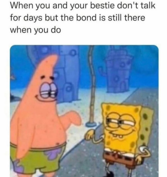 When you and your bestie don't talk for days but the bond is still there when you do