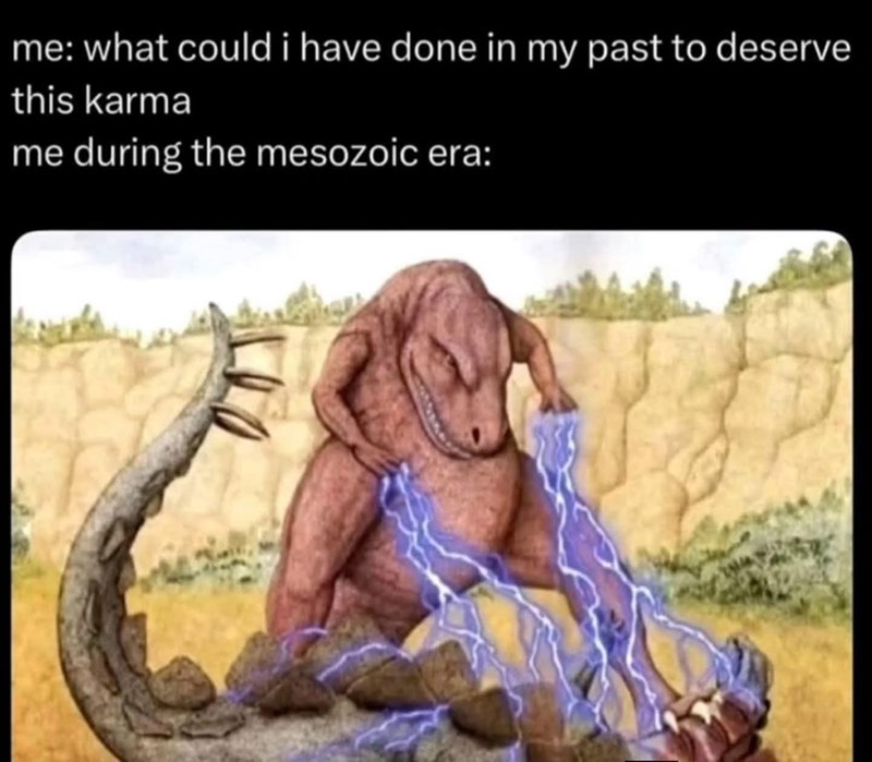 me: what could i have done in my past to deserve this karma me during the mesozoic era: