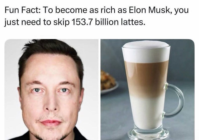 Fun Fact: To become as rich as Elon Musk, you just need to skip 153.7 billion lattes.