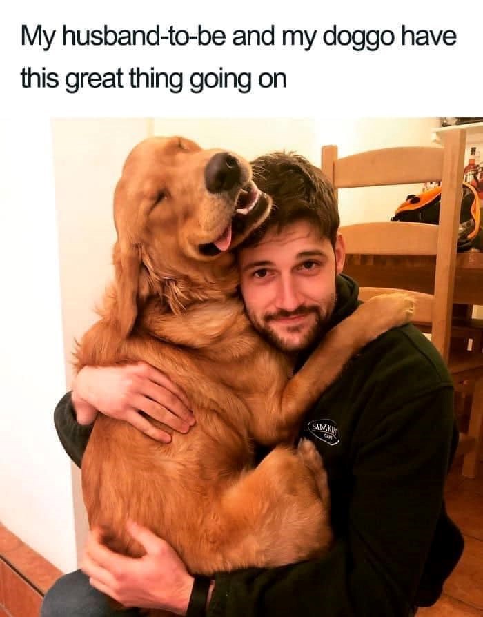 My husband-to-be and my doggo have this great thing going on SIMKI