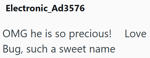 Electronic_Ad3576 OMG he is so precious! Love Bug, such a sweet name
