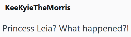 KeeKyieTheMorris Princess Leia? What happened?!