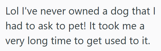 Lol I've never owned a dog that I had to ask to pet! It took me a very long time to get used to it.