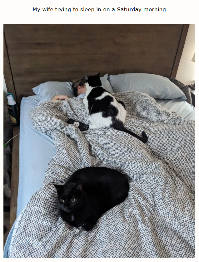 My wife trying to sleep in on a Saturday morning