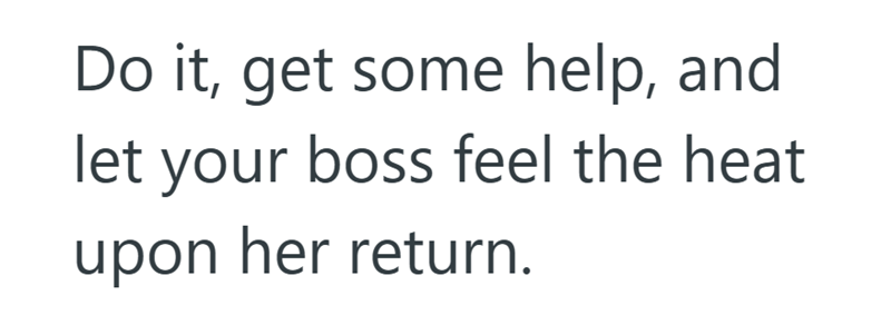 Do it, get some help, and let your boss feel the heat upon her return.
