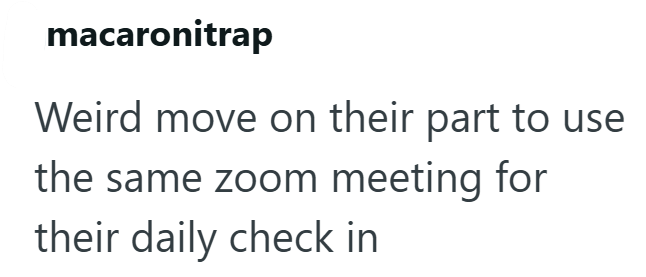 macaronitrap Weird move on their part to use the same zoom meeting for their daily check in