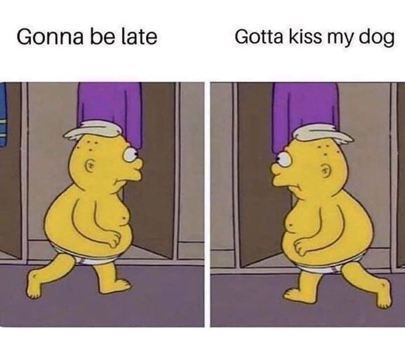 Gonna be late Gotta kiss my dog