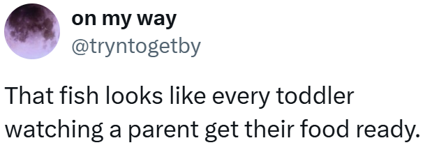 on my way @tryntogetby That fish looks like every toddler watching a parent get their food ready.