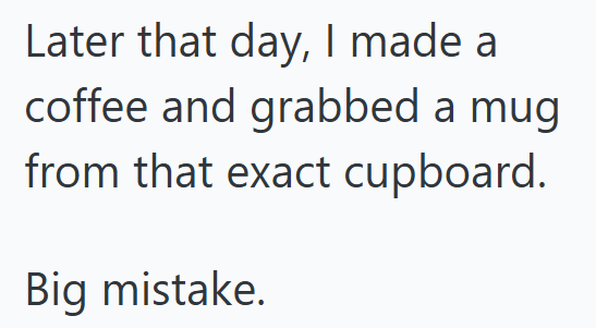 Later that day, I made a coffee and grabbed a mug from that exact cupboard. Big mistake.