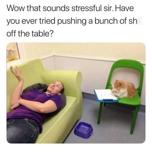 Wow that sounds stressful sir. Have you ever tried pushing a bunch of sh off the table?