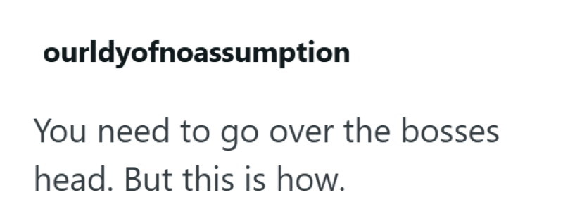 ourldyofnoassumption You need to go over the bosses head. But this is how.