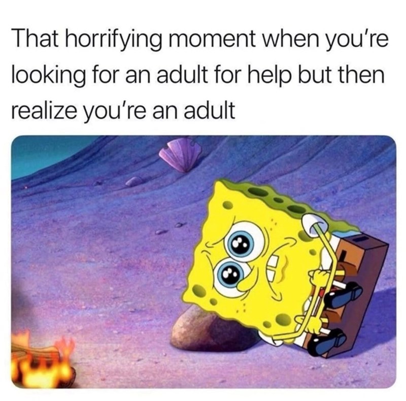 That horrifying moment when you're looking for an adult for help but then realize you're an adult