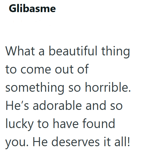 Glibasme What a beautiful thing to come out of something so horrible. He's adorable and so lucky to have found you. He deserves it all!