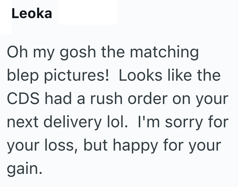 Leoka Oh my gosh the matching blep pictures! Looks like the CDS had a rush order on your next delivery lol. I'm sorry for your loss, but happy for your gain.