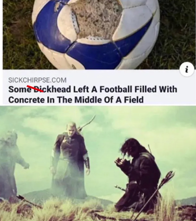SICKCHIRPSE.COM Some Bickhead Left A Football Filled With Concrete In The Middle Of A Field