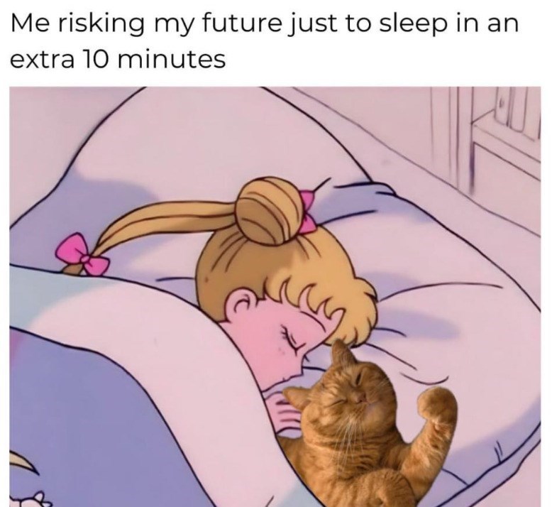 Me risking my future just to sleep in an extra 10 minutes