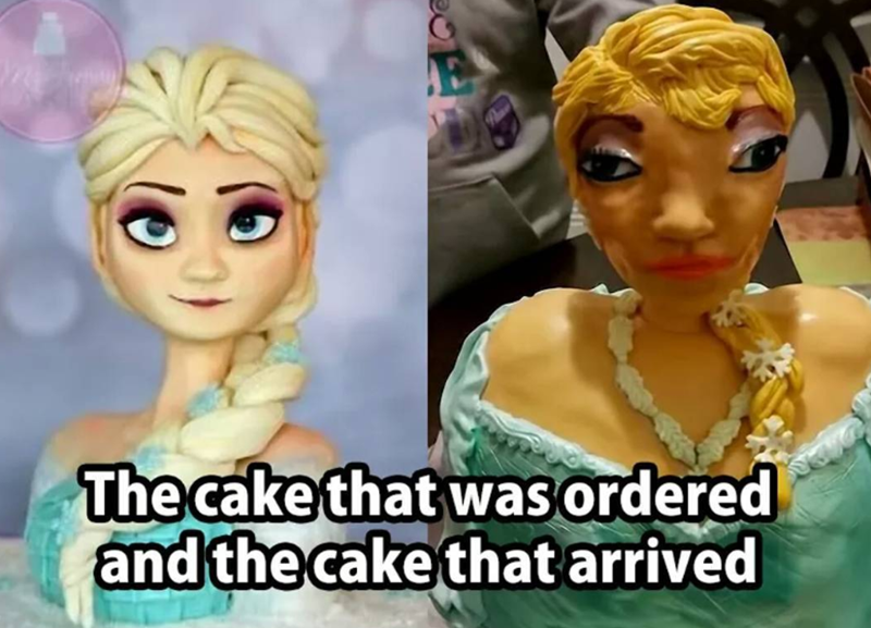 E The cake that was ordered and the cake that arrived