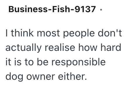 Business-Fish-9137. I think most people don't actually realise how hard it is to be responsible dog owner either.