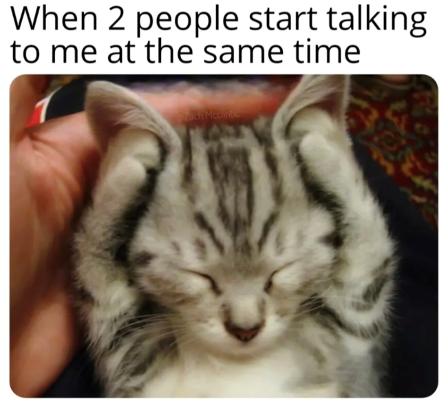 When 2 people start talking. to me at the same time Zach Mcclinte 3