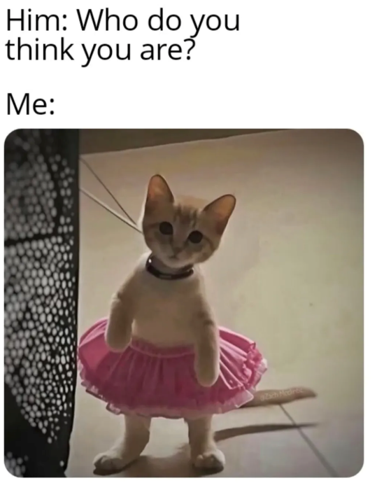 Him: Who do you think you are? Me:
