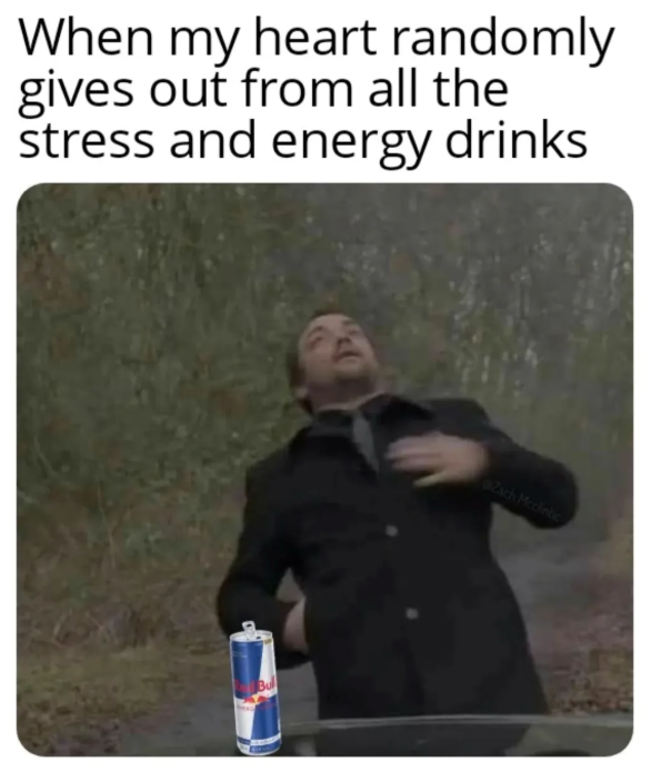 When my heart randomly gives out from all the stress and energy drinks 500 Zach Mcclintic