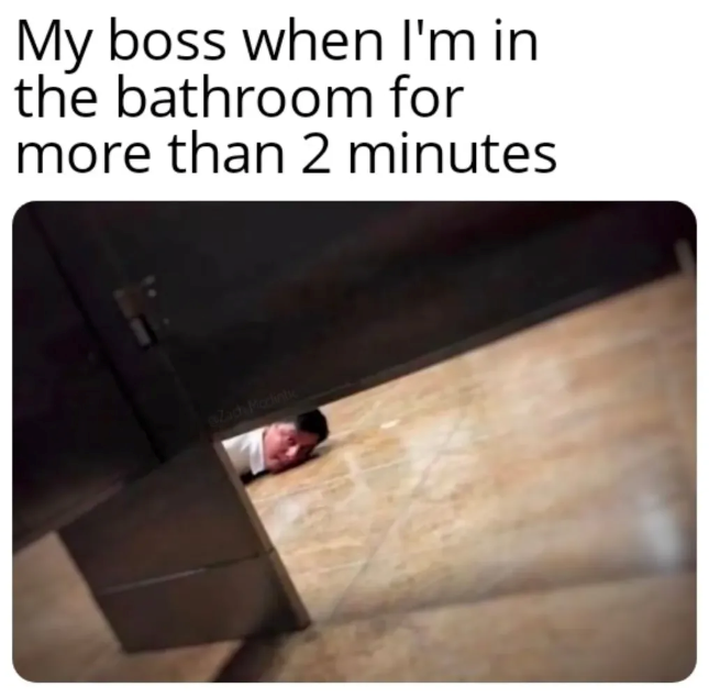 My boss when I'm in the bathroom for more than 2 minutes Zach Mcclintic