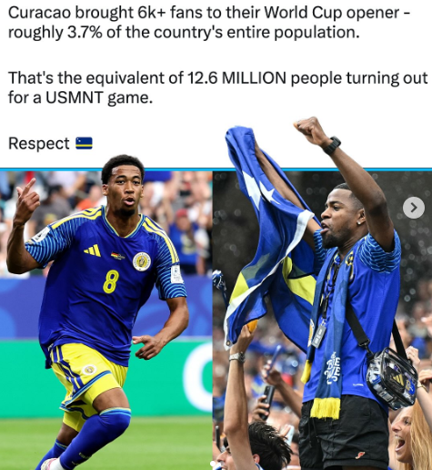 Curacao brought 6k+ fans to their World Cup opener - roughly 3.7% of the country's entire population. That's the equivalent of 12.6 MILLION people turning out for a USMNT game. Respect 8 ww